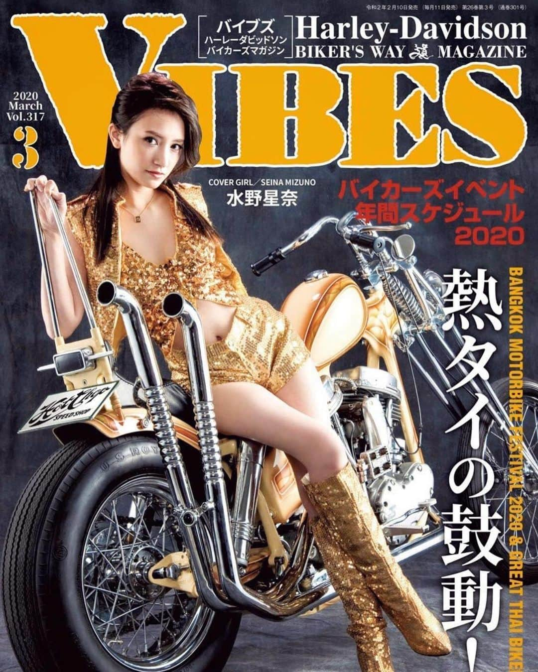 水野星奈のインスタグラム：「vibes  Magazine 3月号発売🏍💨 ２月１０日全国発売開始 カバーガールをやらせていただきました⭐️ 中身は少し動画で🎥 ・ ・  #vibes#harley  #magazine」