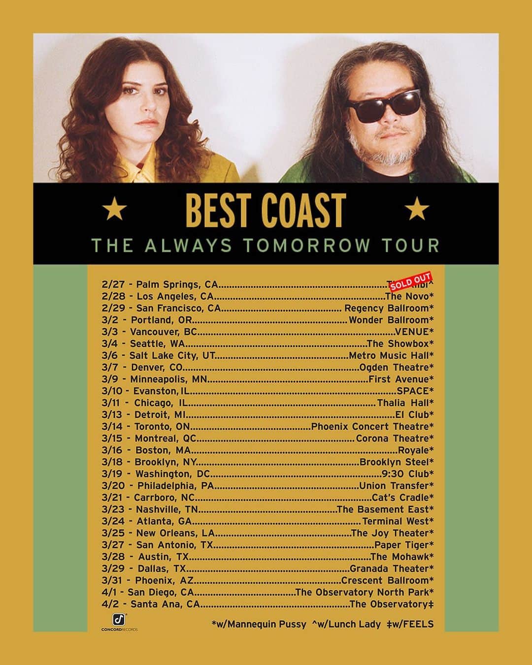 ベスト・コーストのインスタグラム：「Tour with @mannequinpussy officially starts in 2 weeks! Our Palm Springs show is now sold out – thank you! Get your tickets at bestcoast.net」