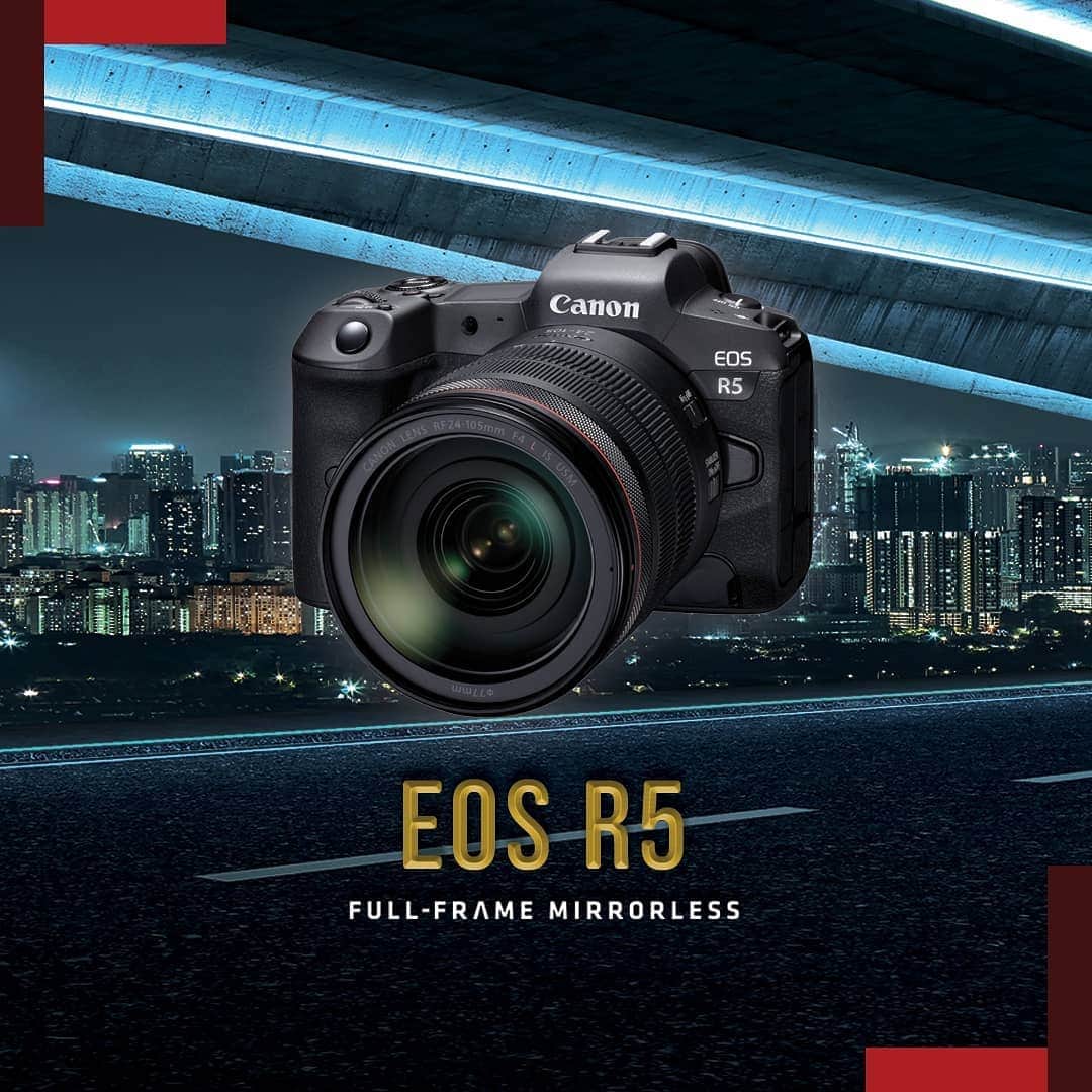 Canon Asiaのインスタグラム：「Taking you by storm. The newest groundbreaking addition to our full-frame mirrorless family, the Canon EOS R5 boasts revolutionary features such as glorious 8K-resolution movie recording.  Adding more firepower to your arsenal are 9 new RF models in the pipeline, including the upcoming RF100-500mm f/4.5-7.1L IS USM.  Also introducing the new RF24-105mm f/4-7.1 IS STM, an economical and lightweight everyday standard zoom lens with a wide zoom range and Center Focus Macro for unique macro shots with beautiful bokeh.  R you ready for the EOS R5? #canoneosr5」