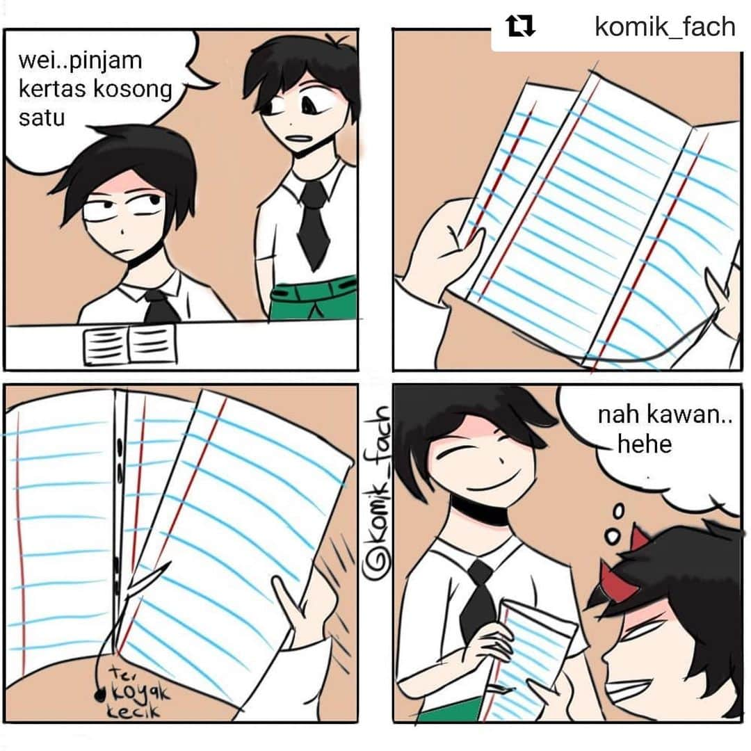 Koleksi Komik Malaysiaさんのインスタグラム写真 - (Koleksi Komik MalaysiaInstagram)「#Repost @komik_fach with @get_repost ・・・ Kenangan...2019  Error 505...lawak hambar dikesan ☢️⚠️⚠️ . Member bila tak bawak buku tulis..asyik2 mintak kawan.. Habis kene koyakkan buku nota Sebab nak bgi kertas utk catat Ape yg cikgu tulis😂.. . #komik_fach #komikmalaysia #komikstrip #komikhambar #komikcomel #komikinstagram #gengkomik #gengkomikdigital #komikdigital #lawak #koleksikomik」2月13日 21時10分 - tokkmungg_exclusive