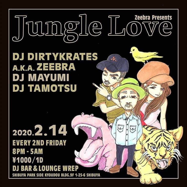 MAYUMIさんのインスタグラム写真 - (MAYUMIInstagram)「バレンタインデーはJUNGLE LOVE‼︎ 皆さま、お待ちしてます♪ 『JUNGLE LOVE』  2月14日（金）  OPEN 20:00 - 05:00 ENTRANCE FEE 1,000yen / 1Drink  DJ DIRTYKRATES a.k.a. Zeebra @zeebra_news  DJ Mayumi  GUEST : DJ TAMOTSU  22時から2時までWREP RADIO連動  @wrepradio  @djbarwrep  #wrep #レップ #wrepbar #wreplounge #djbarwrep #djbarandloungewrep #bar #lounge #djbar #dj #japan #shibuya #homeofhiphop #hiphop #rnb #reggae #soul #goodmusic #ヒップホップ #rap #blackmusic #music #junglelove  Artwork by @gurias_aleatorias__  2月15日（土）  品川プリンスホテル最上階ラウンジTable 9 Tokyo/ NINE BARにて21:00〜0:00の間でDJ します🎧♪ 夜景が一望できる素敵な空間⭐️ 是非遊びに来てください⭐️ 🎧With DJ @sein_o_matic  shinagawaprincehotel  table9tokyo  @table9tokyo  #dj #nightview #bar #tokyo #shinagawa #shinagawaprincehotel」2月13日 22時08分 - djmayumi