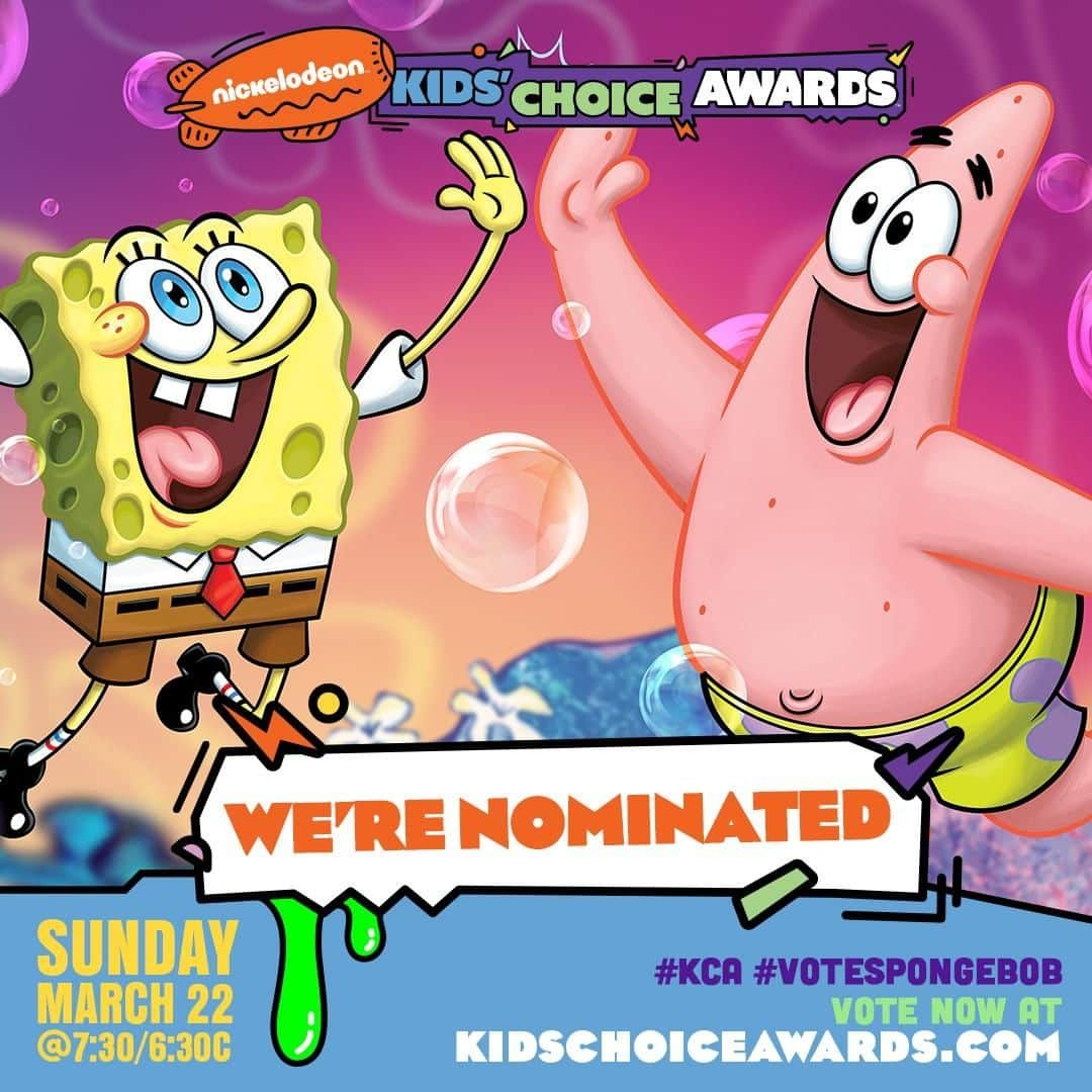 スポンジボブさんのインスタグラム写真 - (スポンジボブInstagram)「Make us number 1! We’ve been nominated for a @Nickelodeon Kids’ Choice Award! 🏆 Vote for SpongeBob using the hashtags in this image #kca」2月14日 0時30分 - spongebob