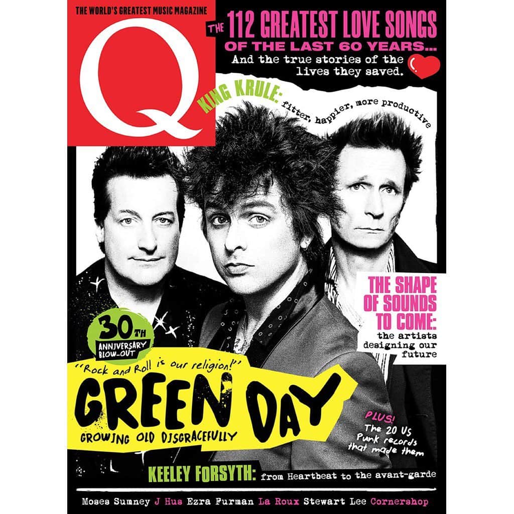 Green Dayのインスタグラム：「Preaching our religion on the cover of @qmagazineuk 🤘🤘 (p.s. pick up the exclusive cover + 7" of 2 of our songs from the Whisky show in September in our webstore)」