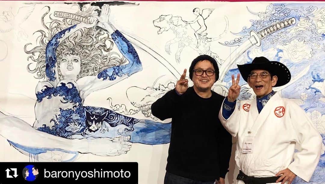 江口寿史のインスタグラム：「アングレームではバロン吉元先生にたくさんの元気をもらいました！御歳82歳！おれなんぞまだまだ老けこむ歳じゃないぜ！  #Repost @baronyoshimoto with @get_repost ・・・ With @egutihisasi @eguchiworks. I was glad to meet him at Angouleme. Thank you for coming to my working space.(Baron) #FIBD #bd2020 #angouleme #angoulême #angouleme2020 #angoulême2020 #baronyoshimoto #gekiga #manga  @baronyoshimoto @pieintlglobal @bdangouleme」