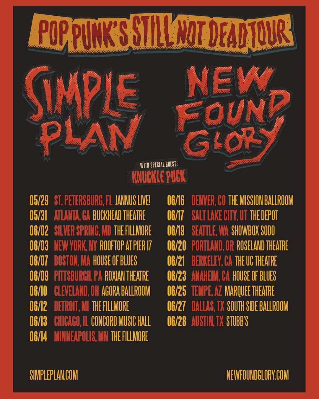 Simple Planさんのインスタグラム写真 - (Simple PlanInstagram)「It's time!!! Tickets, VIP Pizza Party and Main Event spots for our "Pop Punk's Still Not Dead" tour with @newfoundglory and @knucklepuckil are officially on sale today at noon local time! 🤘🏻⚡️🤘🏻 Do you have yours yet? Grab them now at simpleplan.com or at the link in our bio and see you at the shows! 🎟」2月15日 2時23分 - simpleplan