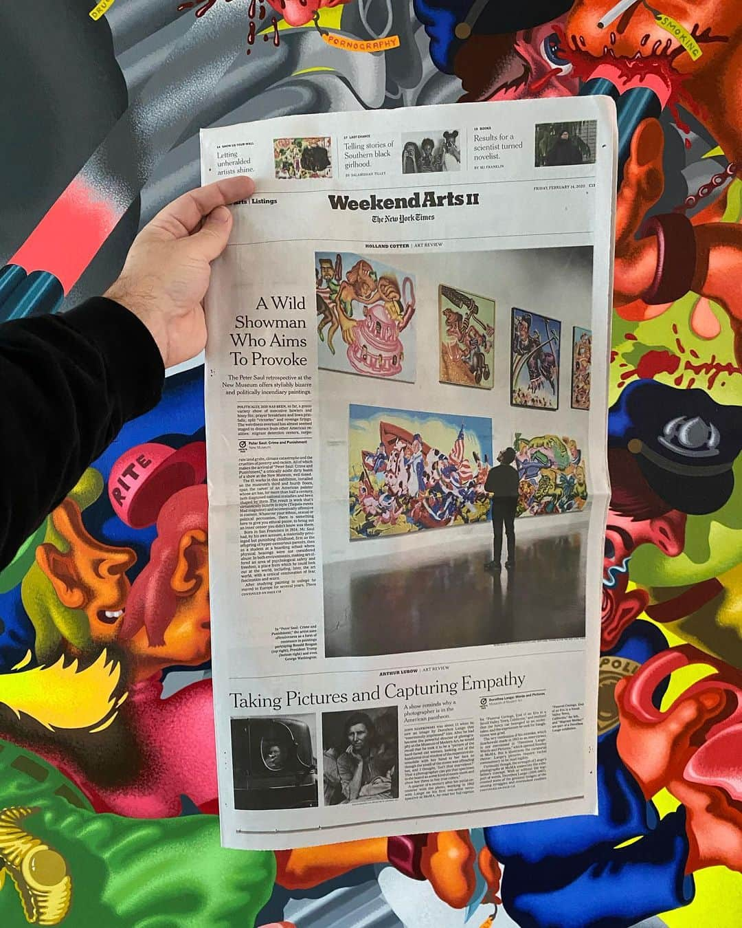 KAWSONEさんのインスタグラム写真 - (KAWSONEInstagram)「Great to come home and see this Peter Saul review by Holland Cotter in today’s @nytimes  @newmuseum #PeterSaul 💪」2月15日 3時28分 - kaws