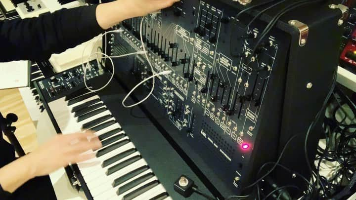 島田昌典のインスタグラム：「#arp2600 #steviewonder #sirduke #synthbass #korg #一日一音色 #本当のキーはB #左手はフィルターの開閉」