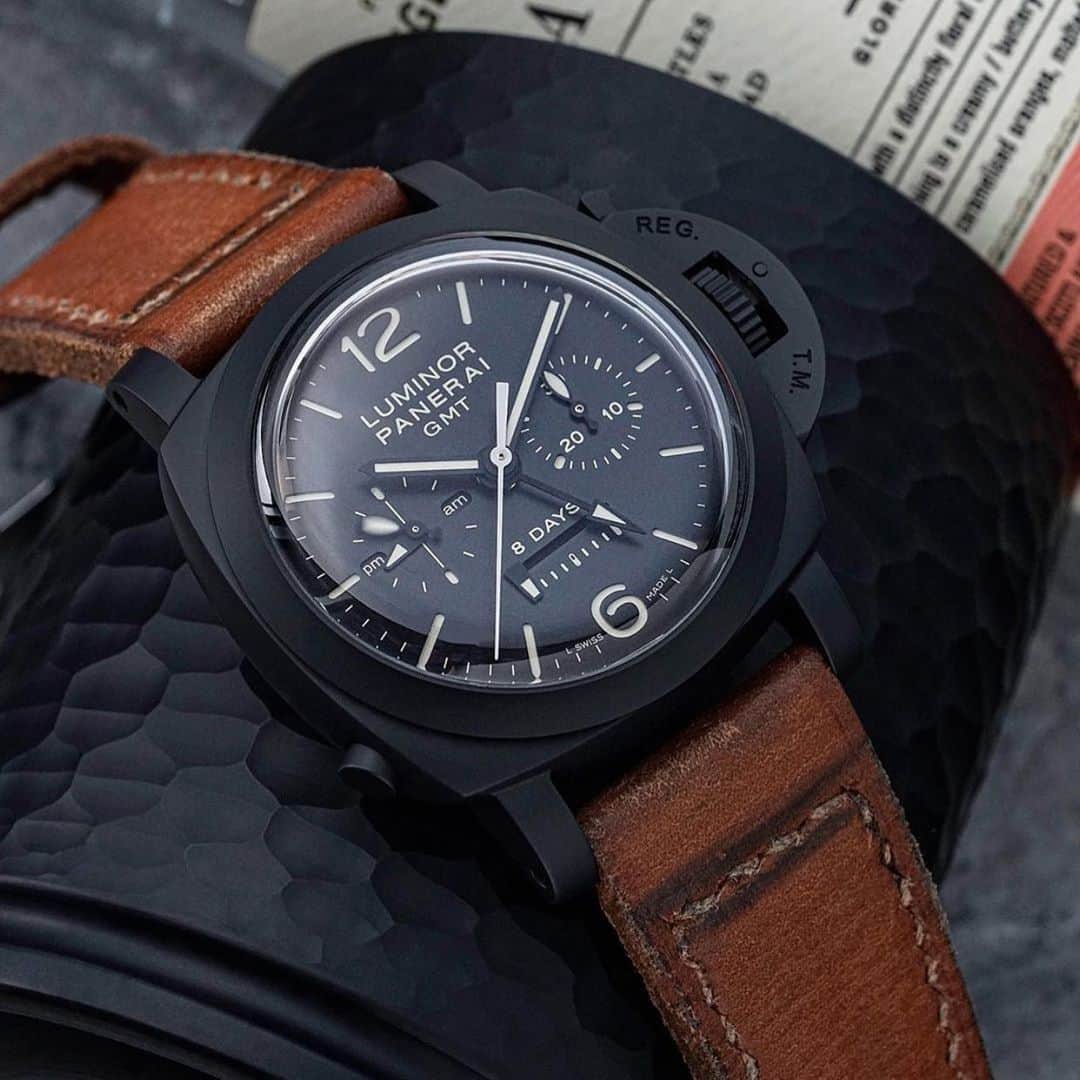 パネライのインスタグラム：「If they said only one #Panerai. This would be one of my finalists. The #Panerai #PAM317 Dark Knight Luminor Marina 8 Day Chrono. Pic by @watchstylo」