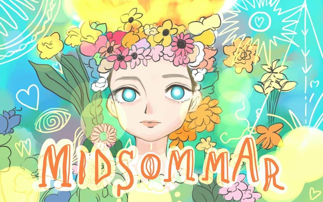 のインスタグラム：「ミッドサマーかきました！ BSテレ東　シネマアディクト 新作映画情報！ #ミッドサマー　#BSテレ東　#イラストレーター　#イラスト　#midsommar #あずみまりのイラスト　#映画　#映画好き　#ポップイラスト」