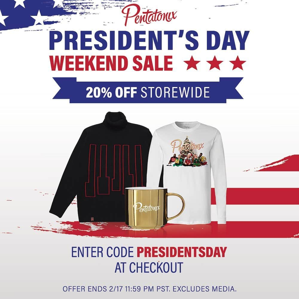 ペンタトニックスさんのインスタグラム写真 - (ペンタトニックスInstagram)「PRESIDENT'S DAY SALE! ❤️💙 All weekend long you'll get 20% OFF STOREWIDE online! Just use the code PRESIDENTSDAY at checkout. Offer ends 2/17. shop.ptxofficial.com」2月16日 5時12分 - ptxofficial