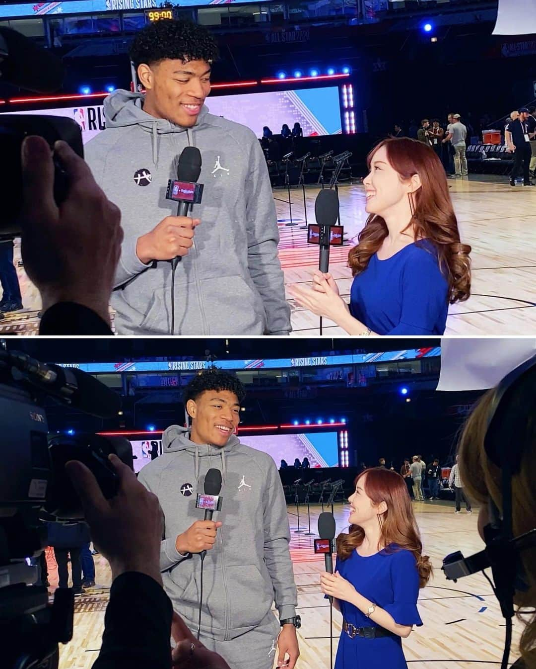 メロディー・モリタのインスタグラム：「NBA All-Star 2020 in Chicago!!🏀✨ Tonight, I am interviewing one of the greatest All-Star players in history *live* from courtside before the All-Star Game! _ From the Rising Stars, I had a blast interviewing Rui Hachimura who made history by becoming the first Japanese player ever to be a part of the All-Star games! It was awesome getting to know and sharing more of his personal side + fun BTS stories with his fellow teammates and first memorable All-Star😄⭐️ _ Yesterday morning, I also had an opportunity to do a sit-down interview with Devin Booker who was selected as an All-Star this year!! He is actually one player that I've had the honor to speak with at all three All-Star Weekends I've covered. _ I asked him to share the details on when and how he found out that he was named an All-Star, his journey on how he got to where he is today, his connection and touching stories with his idol Kobe Bryant, and much more!☺️ Although he was just one point shy from being the crowned the winner of the 3-Point Contest again this year, he still holds the highest record even after the addition of two 3-balls this year. He is an unbelievable shooter and such a down-to-earth wonderful player to talk to!☺️ _ My interview with Devin and all the other players I've covered during the media session is scheduled to air in a series, so please look forward to them all on NBA Rakuten! Hope you all join in the fun for tonight's All-Star Game!!🙌🔥 _ いよいよ今日は、オールスターゲーム！ 今年大注目の 「あの!!」 オールスターゲーム出場選手に、試合前コートサイドでインタビューを行う予定です‼️ NBA Rakutenでの生放送もありますので、引き続き是非ご覧ください！果たしてどの選手が来るのか?! どうぞお楽しみに！😆 * 初日のAll-Star Rising Starsでは、NBA史上初の日本人プレイヤーとして出場した #八村塁 選手に試合前のコートサイドで単独インタビューをさせて頂きました！✨ ウィザーズ、そして オールスターでの面白エピソードや舞台裏についてのお話には、八村選手とチームメイト達との和気藹々さとお人柄が伝わってくる、とてもホッコリ癒されるインタビューとなりました☺️ * そして昨日は3Pコンテスト前に、オールスターゲーム初出場となった #デビンブッカー 選手に2018年と2019年に続き、今年３度目の単独インタビューを10分間も行いました!!✨ 今回のお話は、初出場する事が決定した瞬間の詳しいお話、コービーとの素敵な想い出、ここまでの道のり、メンタリティー、NBAを目指す人々へのアドバイス、コンテストとオールスターについて、更には東京オリンピックに向けての挑戦や日本の皆様へのメッセージなどなど！3Pコンテストでは惜しくも１点の差で最後に破れてしまいましたが、アリーナ中をハラハラドキドキ大いに楽しませてくれました。 * 一昨日、昨日と囲みインタビューでも様々な選手達から沢山のコメントを頂きましたので、そちらもお楽しみに！😊 #NBA #NBAAllStar #NBARakuten #RuiHachimura #DevinBooker」