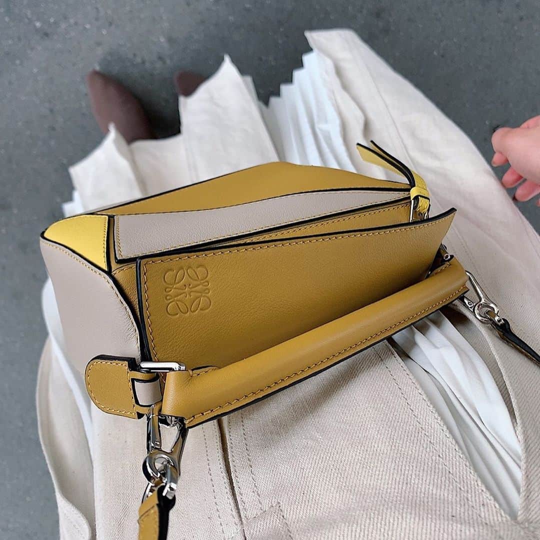 のインスタグラム：「ㅤㅤㅤ  ㅤㅤㅤ  new bag👜財布とおそろい💘 最近はLOEWEが1番好きだな〜🥰 ㅤㅤㅤ ハンモックも欲しい😂🙏❤️笑 ㅤㅤㅤ  #LOEWE #ロエベ #puzzle #パズル #puzzlebag #パズルバッグ」