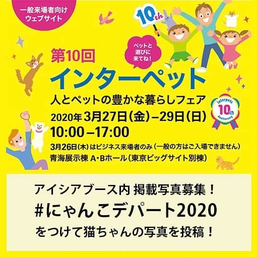 MiawMiawのインスタグラム：「Interpet2020にて「アイシアのデパート」がOPEN! 2020年2月17日〜2020年3月2日に #にゃんこデパート2020 をつけて猫ちゃんの写真を投稿された方、 抽選で200名様の写真をInterpet2020アイシアブースにて掲載！ さらに当選者にはその場でMiawMiaw商品をプレゼント！ 詳細はプロフィール記載URLをご覧ください！皆様のご応募お待ちしております🐈 https://sites.google.com/view/photocontests」