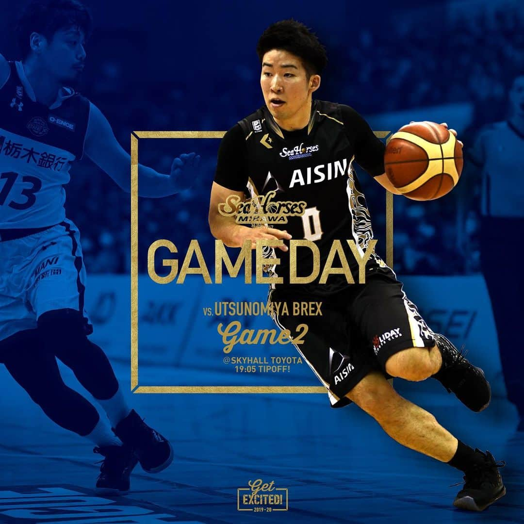 シーホース三河さんのインスタグラム写真 - (シーホース三河Instagram)「‪GAME DAY🌊🐴‬ ‪19:05 TIP-OFF🏀‬ ‪vs.宇都宮ブレックス 🥟‬ ‪注目ポイント①‬ ‪達成なるか、入場者Bリーグ通算30万人🎊‬ ‪注目ポイント②‬ ‪日本代表候補5人が集結‼️‬ ‪（#14金丸、比江島、竹内、橋本、ロシター）‬ ‪試合情報⬇️‬ ‪https://go-seahorses.jp/news/game_20200217/‬ ‪#シーホース三河 #Bリーグ‬」2月17日 15時04分 - go_seahorses