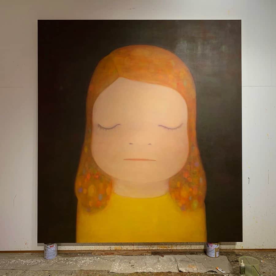 奈良美智のインスタグラム：「Miss Moonlight / under the moon.  for the group show titled “stars” at Mori museum 23. Apr. ~ 6. Sep. 2020.」