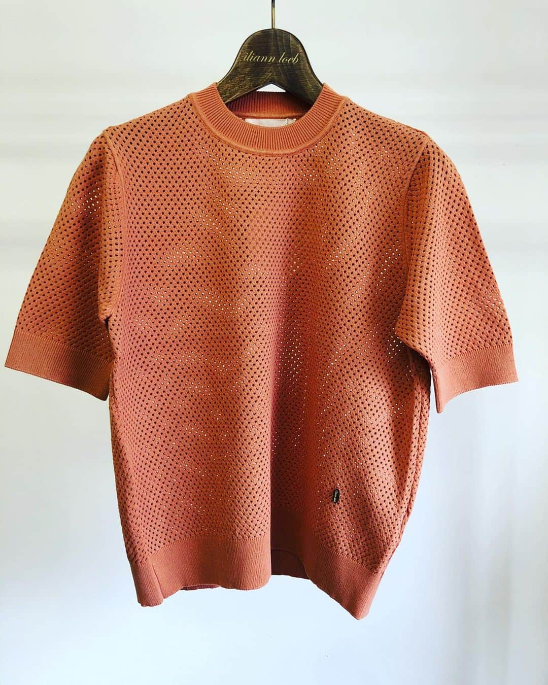 イリアンローヴのインスタグラム：「…iliannloeb 20ss collection… ・ ・ トレンドのメッシュをスポーティーにならない様、肌触りの良いニットで表現したプルオーバー。  iliannloebの別注カラーで展開です。  前身の裾にはネームプレートが付きます。 ・ ・  #iliannloeb #イリアンローブ #イリアンローヴ #knit #ニット #knitwear #fashion #japanknit」