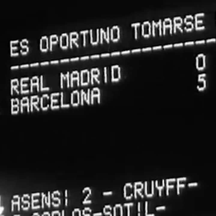 ヨハン・クライフのインスタグラム：「🔙 On this day in 1974, Johan played his first #ElClásico!  Johan scored the second goal of a match which ended with a 0-5 victory for @fcbarcelona at Santiago Bernabéu stadium! 👊🏼 The Blaugrana ended up winning La Liga for the first time since 1960, 1⃣4⃣ years later. 🔵🔴 #CruyffLegacy」