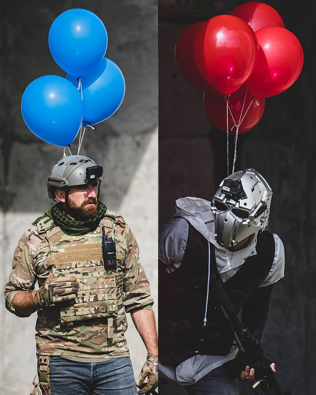 Dude Perfectさんのインスタグラム写真 - (Dude PerfectInstagram)「Team Blue 🔵 or Team Red 🔴? ONE WEEK until Airsoft Battle Royale 2! 🎈」2月18日 6時45分 - dudeperfect