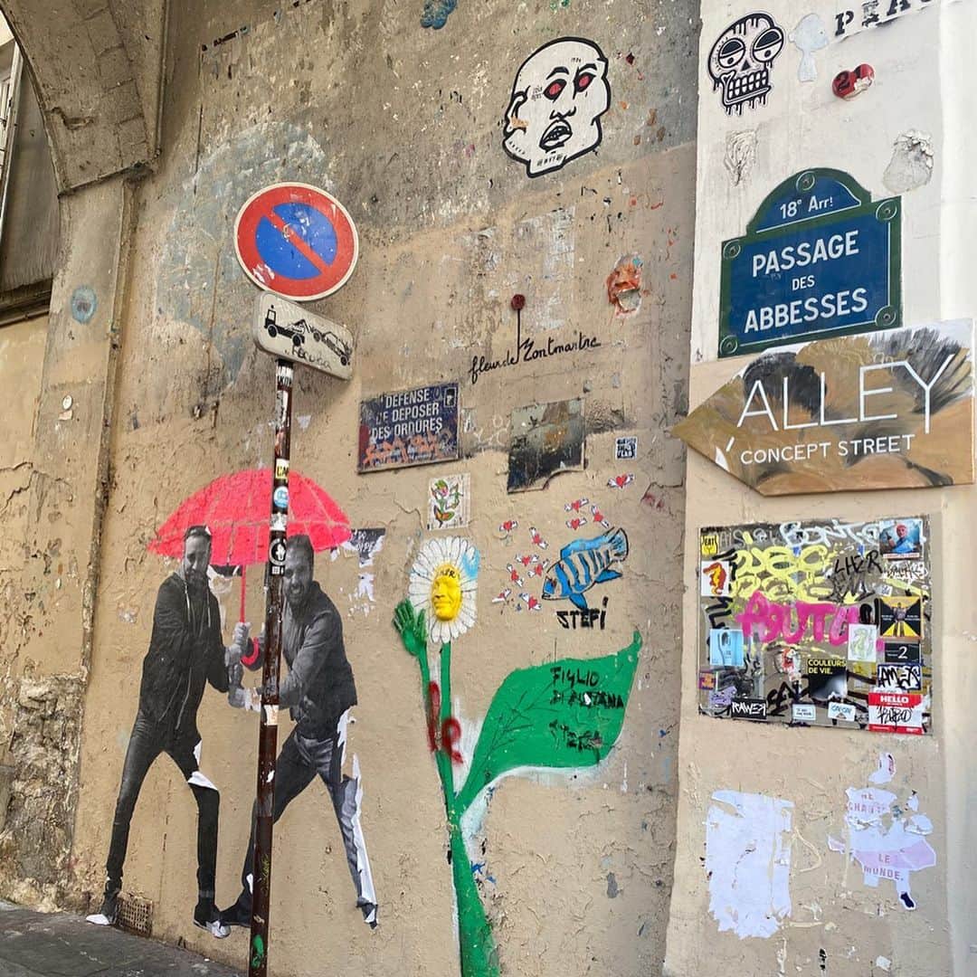 のインスタグラム：「🎨 これが良い事なのか許されてるのか 私には分からなかったけど、 街中に目を惹く絵や物がいっぱいで 沢山写真を撮ってしまいました 紙じゃなくて壁が良かったのかな？？. . 石畳の道を毎日2〜3万歩あるきました 疲れたけど面白い物が沢山で楽しかったです☺︎ . . #ヨーロッパ #フランス #フランス旅行 #パリ #パリ旅行」