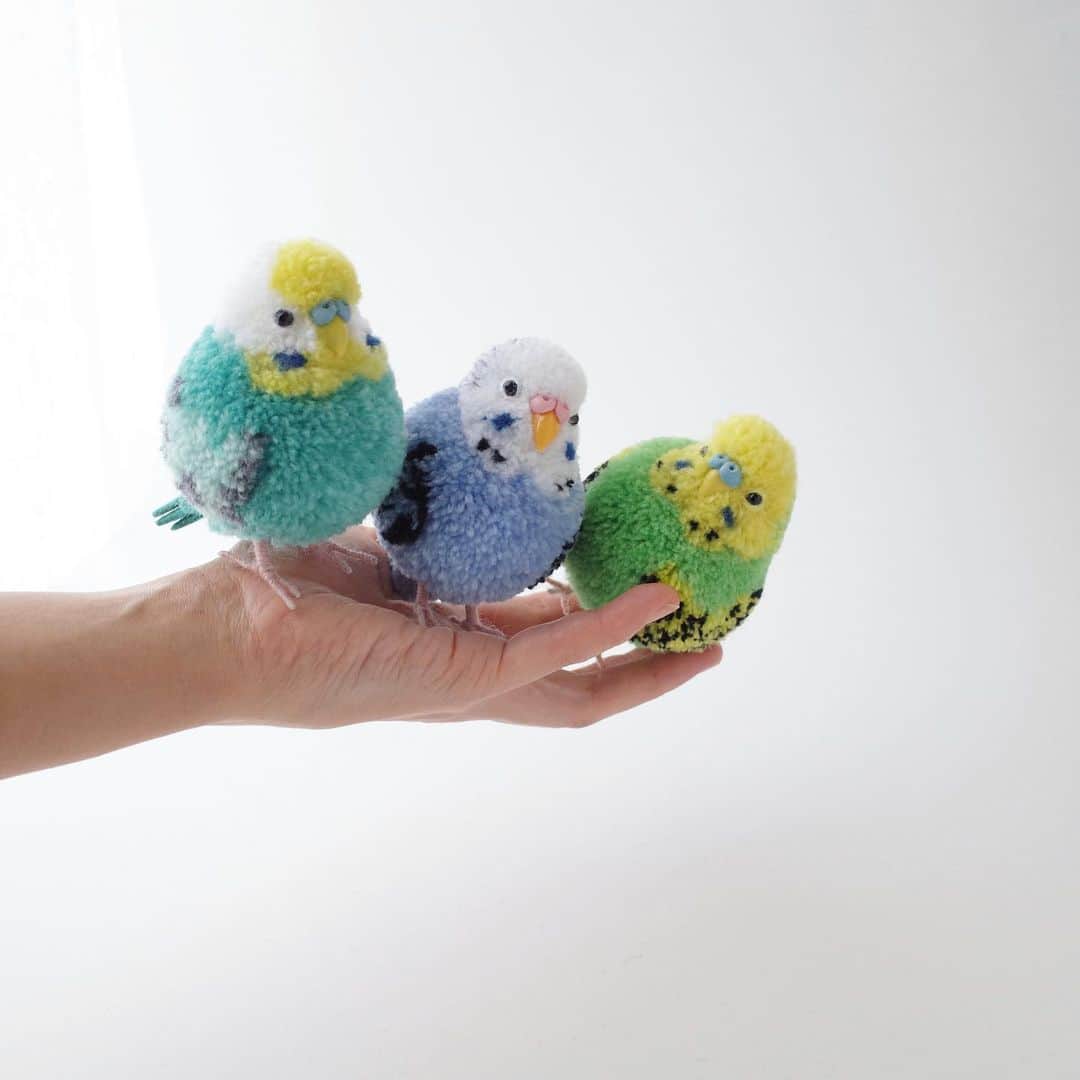 黒田翼（動物ぽんぽん）のインスタグラム：「. まるまるしい鳥たちも、つれてゆきますよ。  Budgies. (Look at their round-shaped bodies）🦜 . 【布博 in 名古屋 】@textilefabrics ▷2020年2月22日（土）-2月23日（日） ※trikotriは23日（日）のみの出展となります ▷開催時間：10:00〜18:00 ▷入場料：700円 （小学生以下無料） ▷会場：吹上ホール第1ファッション展示場 （名古屋市千草区吹上2丁目6-3） . #セキセイインコ #budgie #trikotri #pompom #trikotripompom #小鳥ぽんぽん #布博 #布博in名古屋 #布博2020」