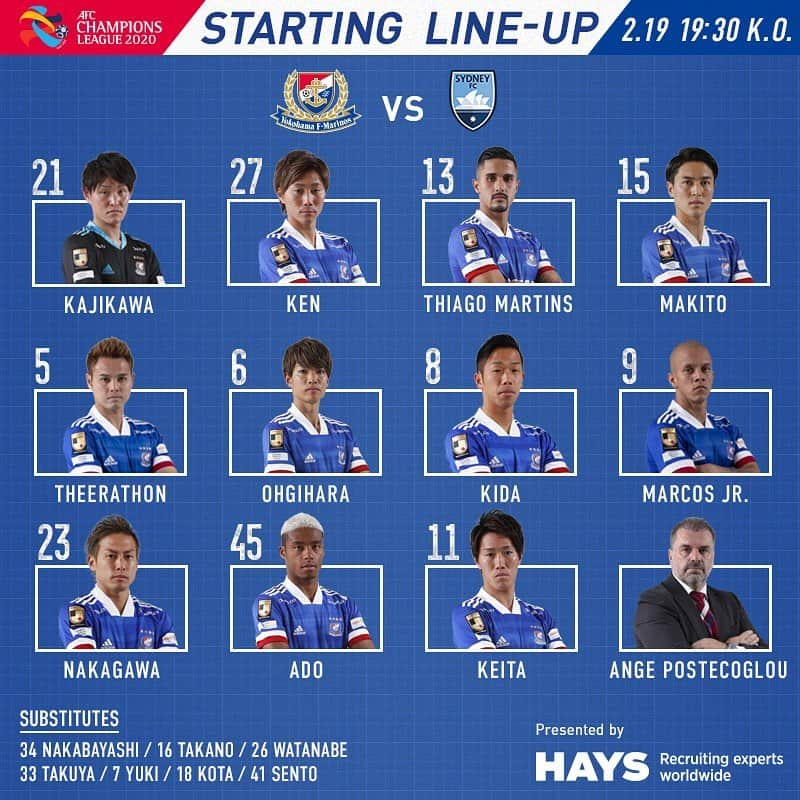 横浜F・マリノスさんのインスタグラム写真 - (横浜F・マリノスInstagram)「Yokohama F.Marinos Team News vs Sydney FC! 本日のAFCチャンピオンズリーグ2020 GS第2節 シドニーFC戦のメンバーが発表されました！ . #fmarinos #ACL2020 #スタメン #startingXI #jleague #HAYS」2月19日 18時36分 - yokohamaf.marinos