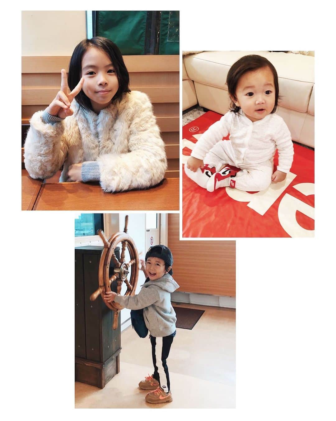 谷口紗耶香のインスタグラム：「最近の皆さん。🧒🏻👦🏻👧🏻♥️ ・ 子育てのルーティンをよく聞かれるので👇 夜23:00 までには皆んな寝ます。 (サナは21時目安。 トアは昼寝なしの日だと20時までには寝ちゃう時多い。 ノア　は夕寝が長いと夜起きちゃう。) ・ 夜中5:00 ノアがミルク🍼で起きる。  朝7:00 起床　クイックルワイパーで床掃除。 サナのごはん、見送り。 ・ 朝8:30 トア 起こす(スクールありの日) 朝8:30〜9:30 トアノア起きる (スクールなしの日) ・ ミルク飲ませて💩したらおふろ ごはん食べさせて💩したらおふろ ・ 着替えさせて、スクールの日はお弁当用意。 この間に自分のmakeやらsetやら着替えをする！ 9:30〜 スクールに送る(ノアをベビーカーに乗せて、出かける用の哺乳瓶とお湯用意) ・ スクールに送ったら家に戻るか、用事があれば用事に行き、そのままコーヒー買ってボーッと無になったり。 お仕事の時もあります！ ・ 10:00ごろに離乳食をあげる(外であげる時もあるし、家の時も) ・ 11:00〜12:00 ノアが昼寝 13:00 トア お迎えに行く。 ・ お迎えに行ってからスーパーや、用事に行く時もあるし、公園行ったりもあるし、家に帰る時もあり。 ・ 14:00ノア🍼+(2回目離乳食) (最近17:00ごろになるときもある！) 15:30〜 サナ帰宅 習い事に行ったり、遊びに行ったり、宿題 ・ 17:00 トア ノア　お風呂 19:00 サナ おふろ 18:00 〜19:00 サナ、トア 夕食🍴 ・ 片付け、家事、などなど　家にいる時はずっと動いてる❣️ ・ スクール無くて晴れてれば散歩だったり 私の用事に付き合ってもらったりでトアとノア連れて外に行くよ🌴 ・ 21:00 〜22:00で みんな寝る体制に。 ・ 夜ごはんの片付けやら洗濯やら🙌🏽 トアとノアが同時に起きてる時は 二人を寝かしつけるよ。 パパがトア を寝かしつける時も多いかな！ ・ 大体23:00ー24:00 から 1人の時間。 おふろ入りながらこうやって更新したりが定番化してる🤘🏽 書いててよく分かんなくなってきたけどww ・ 深夜1:00〜2:00 眠くて起きてらんない。😂 でまた　5:00に起こされて また朝が来る。 ・ ってな感じです🙆🏼‍♀️ ・ とりあえず、毎日秒で終わる‼️笑😂  #instamodel#instaootd#ootd#model#japanesemodel#sayakataniguchi#shooting#kawaii#girl#mama#instafashion#japanese#today#cute#拍照#可爱#今天的衣服#谷口紗耶香#时尚#패션#귀엽다#일본인#촬영#親バカ部#ママリ#子育て#子育て日記」