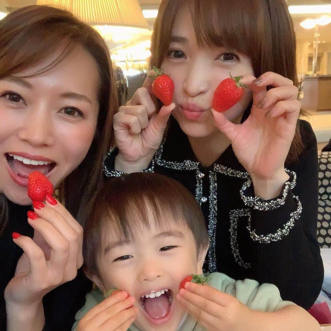 田中涼子のインスタグラム：「今年も苺ビュッフェ🎶  いつも我慢してくれてる息子へ 今日はママ独り占めな日❤️ 11ヶ月ぶり‼︎ あづちゃんも優しいし2人から愛情を浴びて嬉しそうだったぁ🎶  来年はみんなで行こうね。  みかんと苺よく買うんだけど 甘酸っぱい美味しいの🍊🍓を見分ける方法があれば知りたいなぁ。  #ニューオータニ大阪 #いちごビュッフェ #いちごスイーツ」
