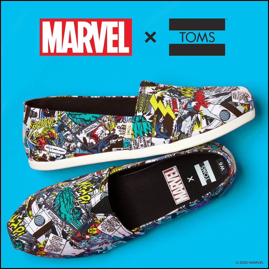 トムズシューズのインスタグラム：「Those comics you loved? We put them on our shoes. #MarvelxTOMS」
