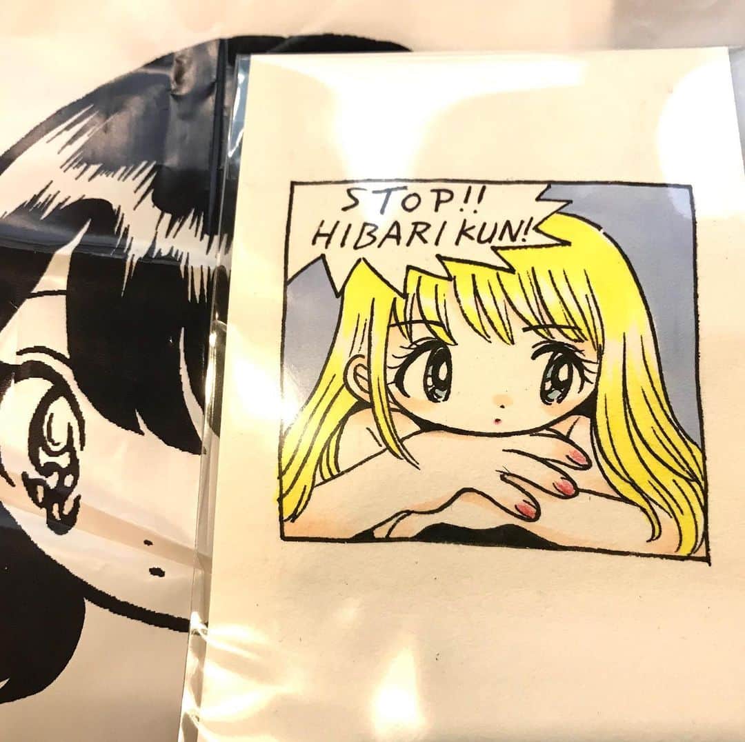 江口寿史のインスタグラム：「新宿BEAMS JAPAN４Fで開催中の田中かえちゃん( @kaechanha24 )の展示見てきた。メチャかわいい！みんな行くといいよ！かえちゃんが描いてくれたひばりくんの絵もらった。嬉しいサンキュー！展示は来週24日まで。」