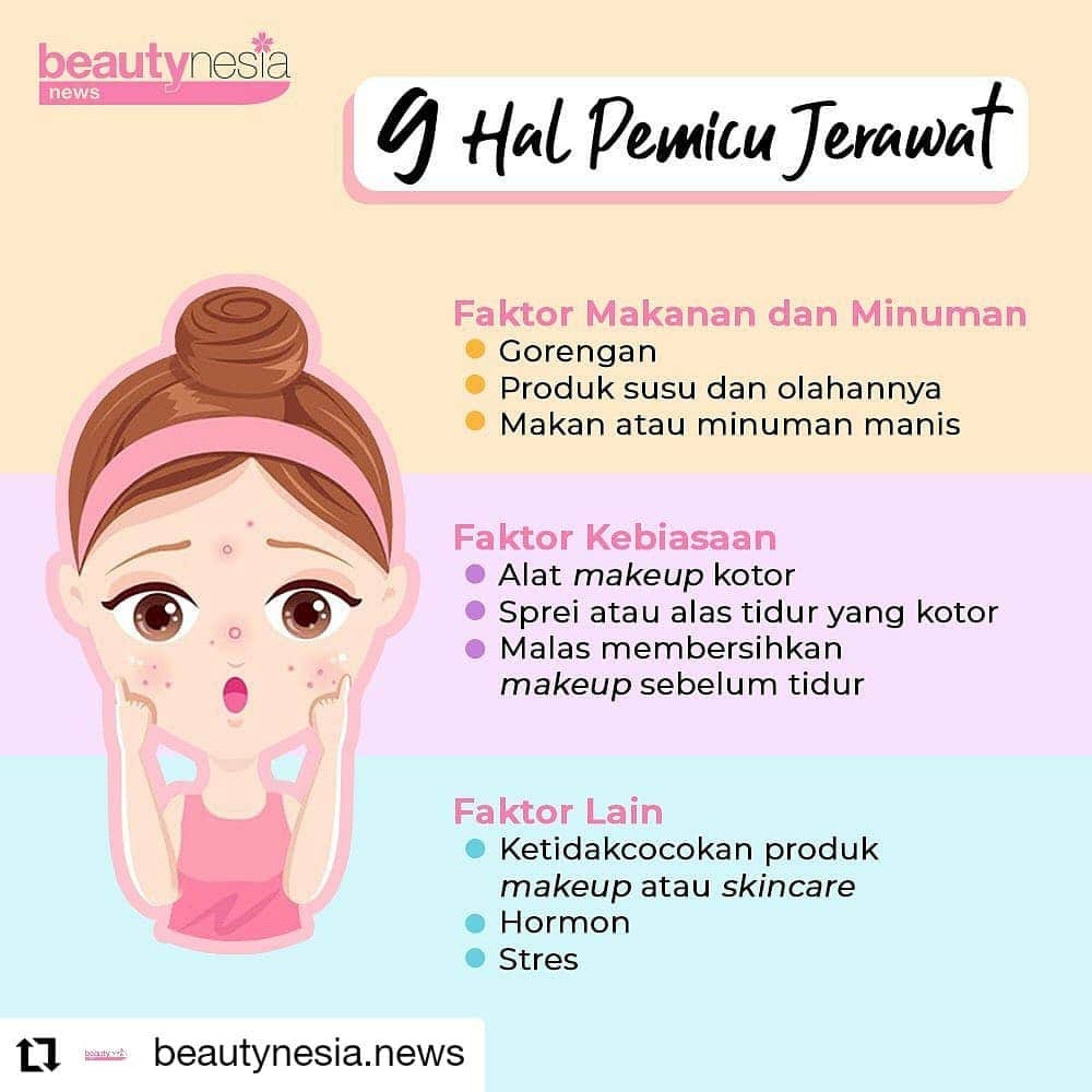のインスタグラム：「#Reposted from @beautynesia.news  Ya, gorengan memang jadi makanan yang paling susah untuk dihindari, setuju? Tapi, walau enak gorengan juga jadi pemicu jerawat tak kunjung hilang, lho! ⁣⁣ ⁣⁣ Jadi, buat kamu yang masih sering makan gorengan, kurangin, yuk! Dan jangan lupa share ke teman-teman kamu yang hobinya makan gorengan !⁣ ⁣ Diantara faktor ini mana yang sering jadi pemicu jerawat kamu? ⁣ ⁣⁣ #BeautyNesiaNews #Glowing2020 #Jerawat #TipsJerawat #PenyebabJerawat #BeautyTips #TipsCantik #TipsKecantikan」