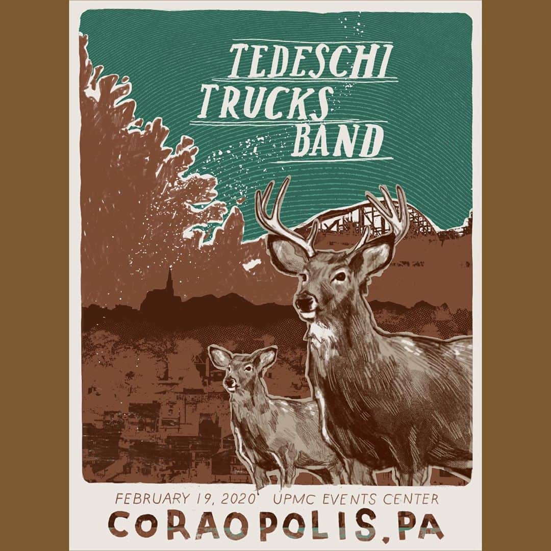 テデスキ・トラックス・バンドのインスタグラム：「Doors are open for TTB at the UPMC Center outside of Pittsburgh. Don’t miss @thenationalreserve at 7:30 sharp. Tonight’s poster is by the illustrious @madalynillustration, 18x24 with signed copies at the merch table.」