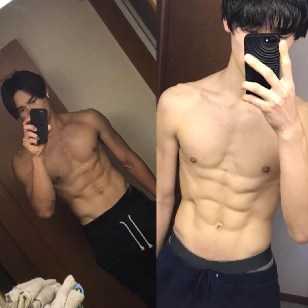 青木悠さんのインスタグラム写真 - (青木悠Instagram)「減量今日で一旦終了しました。  左側の写真より右側は-11kgなのでサイズかなり小さめになりました。ほんとうに今回は食べなすぎて胃液を感じるほど追い込みましたが、みなさん絶対に真似しないでください。期間的には2回に分けたので合わせても合計1ヶ月くらいの期間です。  本当は来週までやる予定でしたがさすがに体調悪すぎて仕事に影響出そうなのでやめました🤮  落としきれなかったの悔しすぎるので、また体が落ち着いてきたらラストの追い込みで夏までに絞り切ります💪🏻🔥 写真2枚目セブンのちぎりパンみたいでしょ？？」3月21日 12時15分 - yu_aoki1997