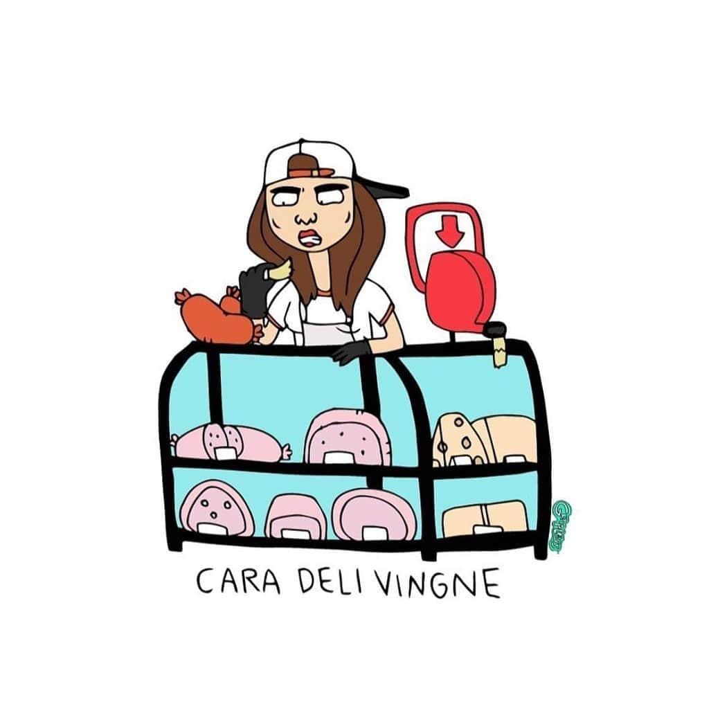 カーラ・デルヴィーニュのインスタグラム：「A vegetarian walks into a deli.... (c/o @gripless)」