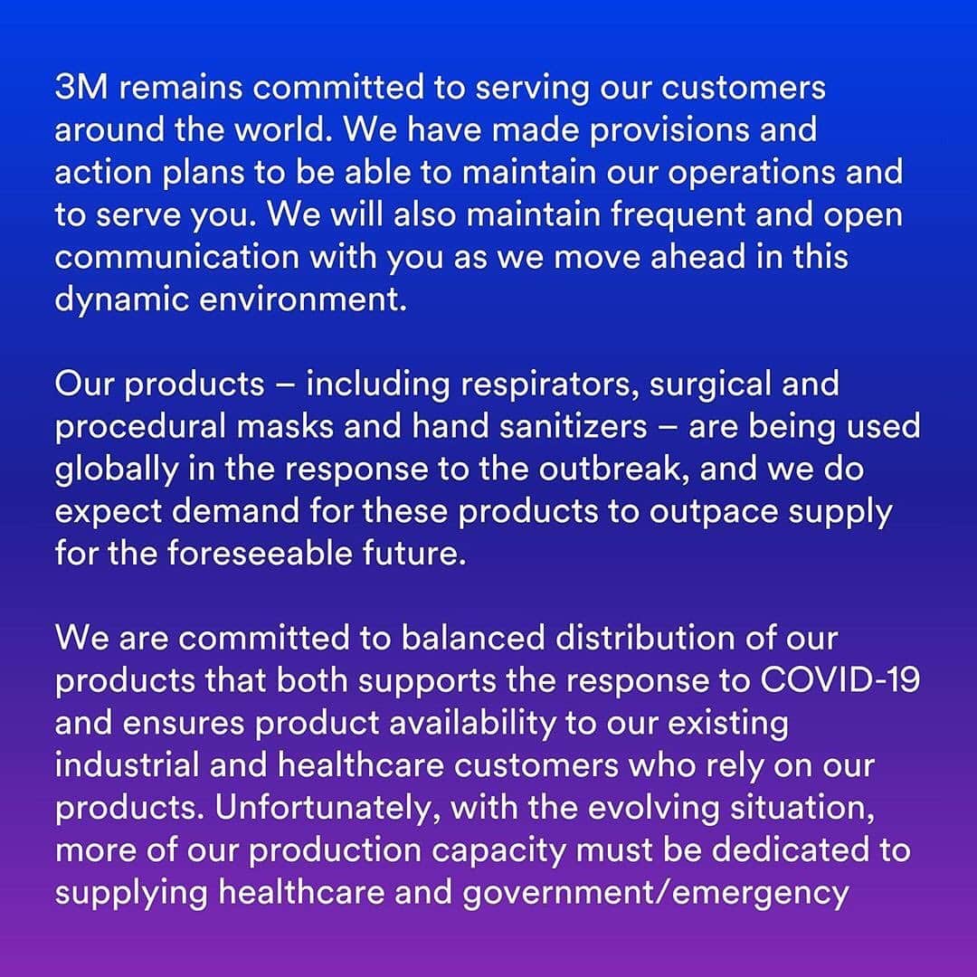 3M（スリーエム）さんのインスタグラム写真 - (3M（スリーエム）Instagram)「A message from our CEO @mike.f.roman. Link in bio for more information.」3月18日 1時28分 - 3m