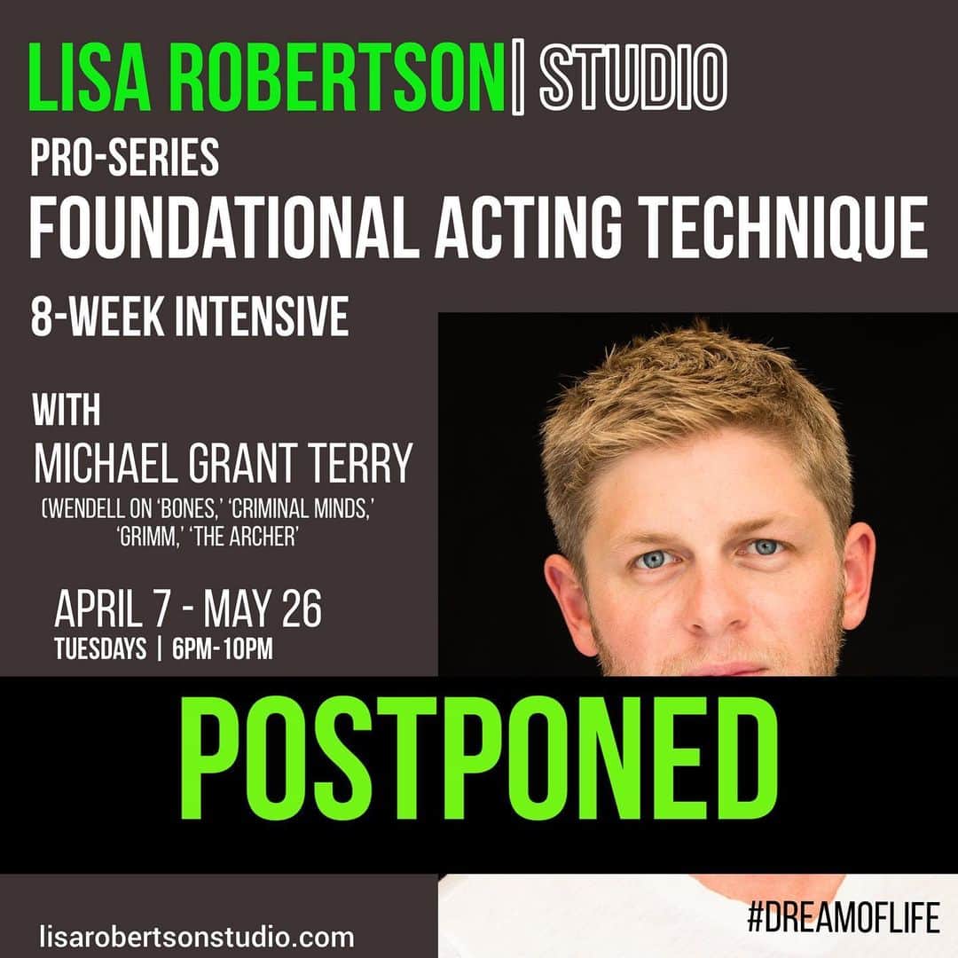 マイケル・グラント・テリーのインスタグラム：「Due to the situation with Covid-19 we have unfortunately decided to postpone this intensive. Thank you for all the interest - stay tuned for reschedule information. Please stay safe and practice social distancing!」