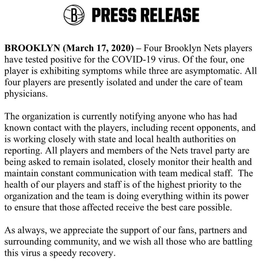 Brooklyn Netsさんのインスタグラム写真 - (Brooklyn NetsInstagram)「A statement from the Brooklyn Nets.」3月18日 6時24分 - brooklynnets