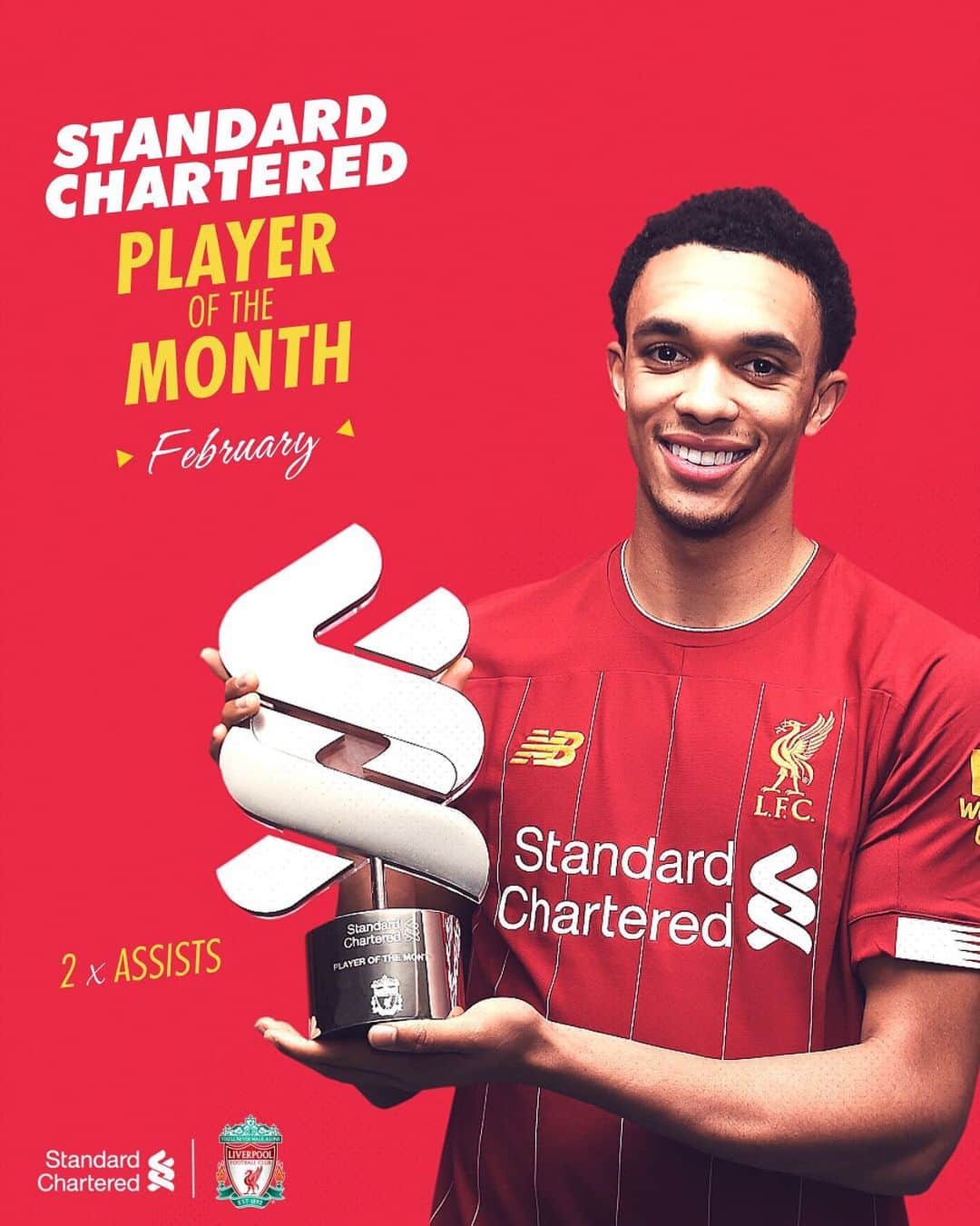 リヴァプールFCさんのインスタグラム写真 - (リヴァプールFCInstagram)「@trentarnold66 has been named @stanchart Player of the Month for February 🙌 #LFC #LiverpoolFC #Liverpool」3月19日 0時30分 - liverpoolfc