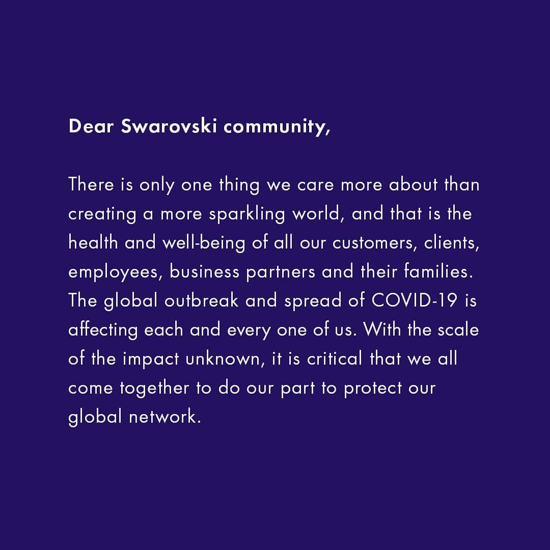 SWAROVSKIさんのインスタグラム写真 - (SWAROVSKIInstagram)「Message to our Swarovski community regarding the global outbreak and spread of COVID-19.」3月19日 3時05分 - swarovski