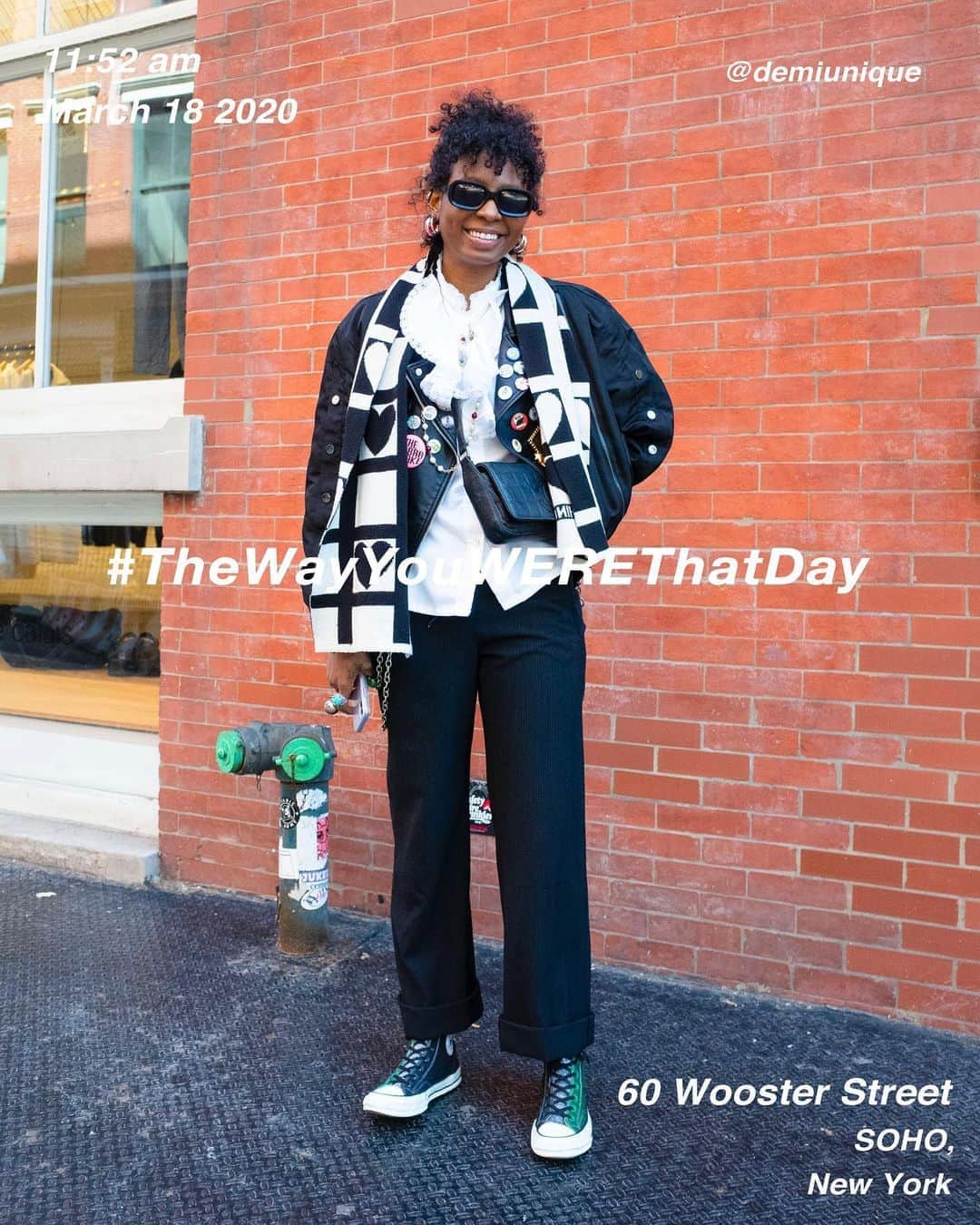 筒井心一のインスタグラム：「@demiunique on 60 #WoosterStreet at 11:52 am, March 18 2020, #NewYork ﻿ #OutfitOfTheDay = #TheWayYouWEREThatDay #TWYWTD #ShinichiTsutsui」