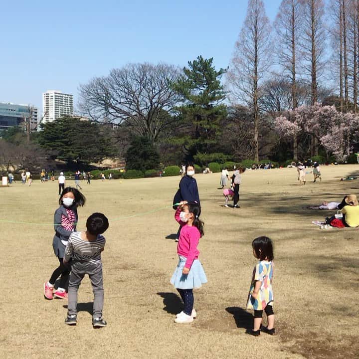 のインスタグラム：「子どもたちお外で遊べて、楽しそうだった☺️✨✨✨ ずっとお家だと、エネルギー有り余っちゃうもんね😱💖 #子どもたちの笑顔  #楽しそうだった  #思いきりあそぼう  #新宿御苑  #桜のしたで  #kitakimayu #キタキマユ」