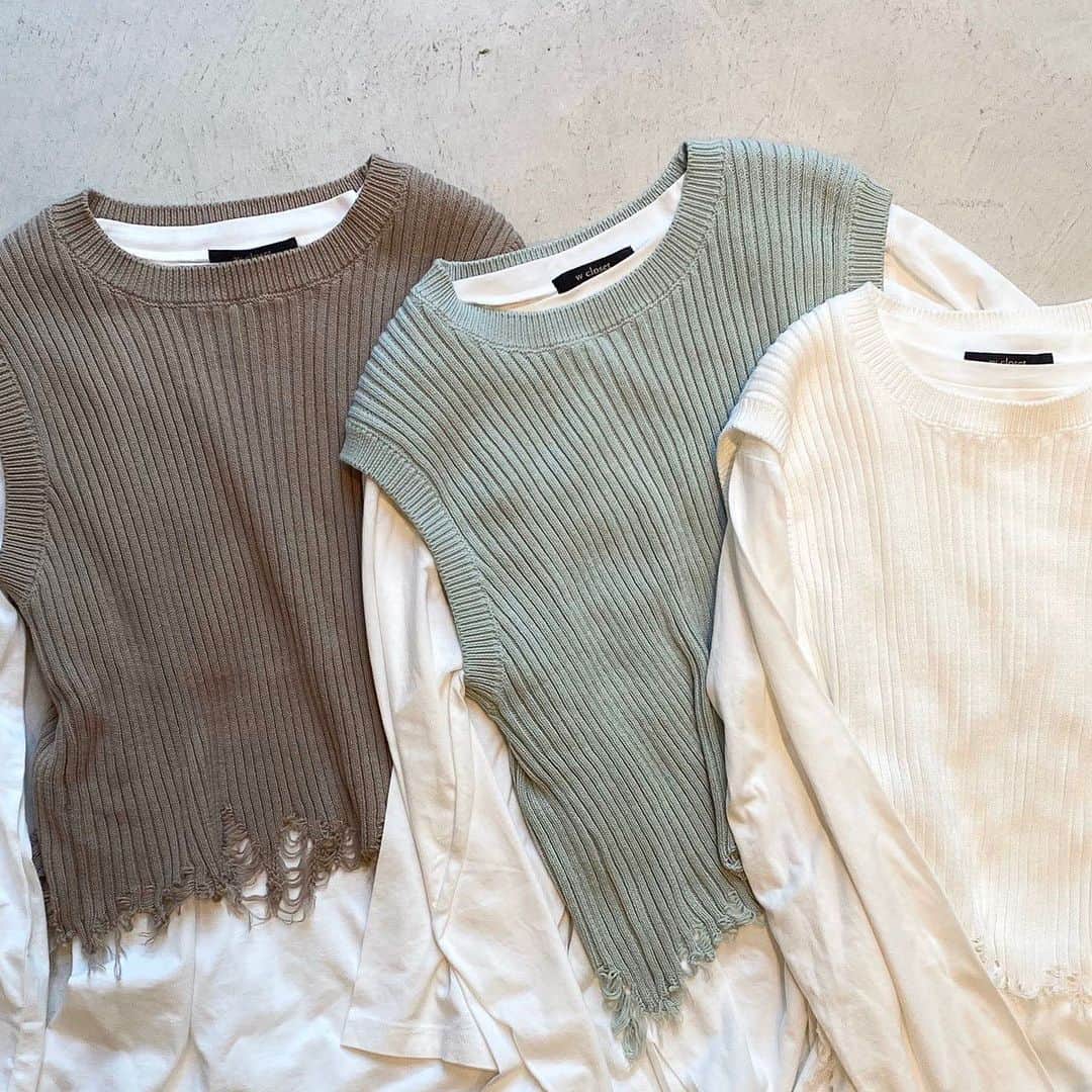 のインスタグラム：「≪new arrival≫  7Gワイドリブ クラッシュベスト+ロンTee SET ¥3900＋tax  #wcloset#ダブルクローゼット#wears#2020ss#春カラー#レイヤードトップス#セット#ミントカラー」