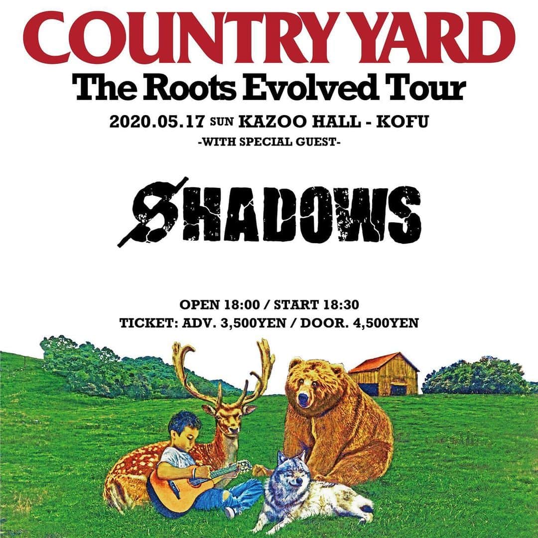 SHADOWSさんのインスタグラム写真 - (SHADOWSInstagram)「‪【新規公演】‬ ‪COUNTRY YARD「The Roots Evolved Tour」出演決定！‬ ‪5/17(日)甲府KAZOO HALL‬ ‪チケット各プレイガイドにて販売中！‬ ‪http://country-yard.com‬ ‪#shadowsjapan #countryyard ‬」3月19日 19時02分 - shadows_japan