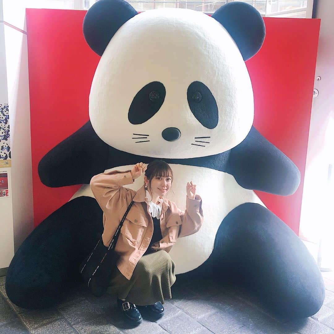 木村ミサのインスタグラム：「🐼ぱぱぱぱんだ🐼 打ち合わせにきたマガジンハウスで目があってしまったので ananの50周年ぱんだちゃんと記念写真🐼 #パンダポーズ的な」