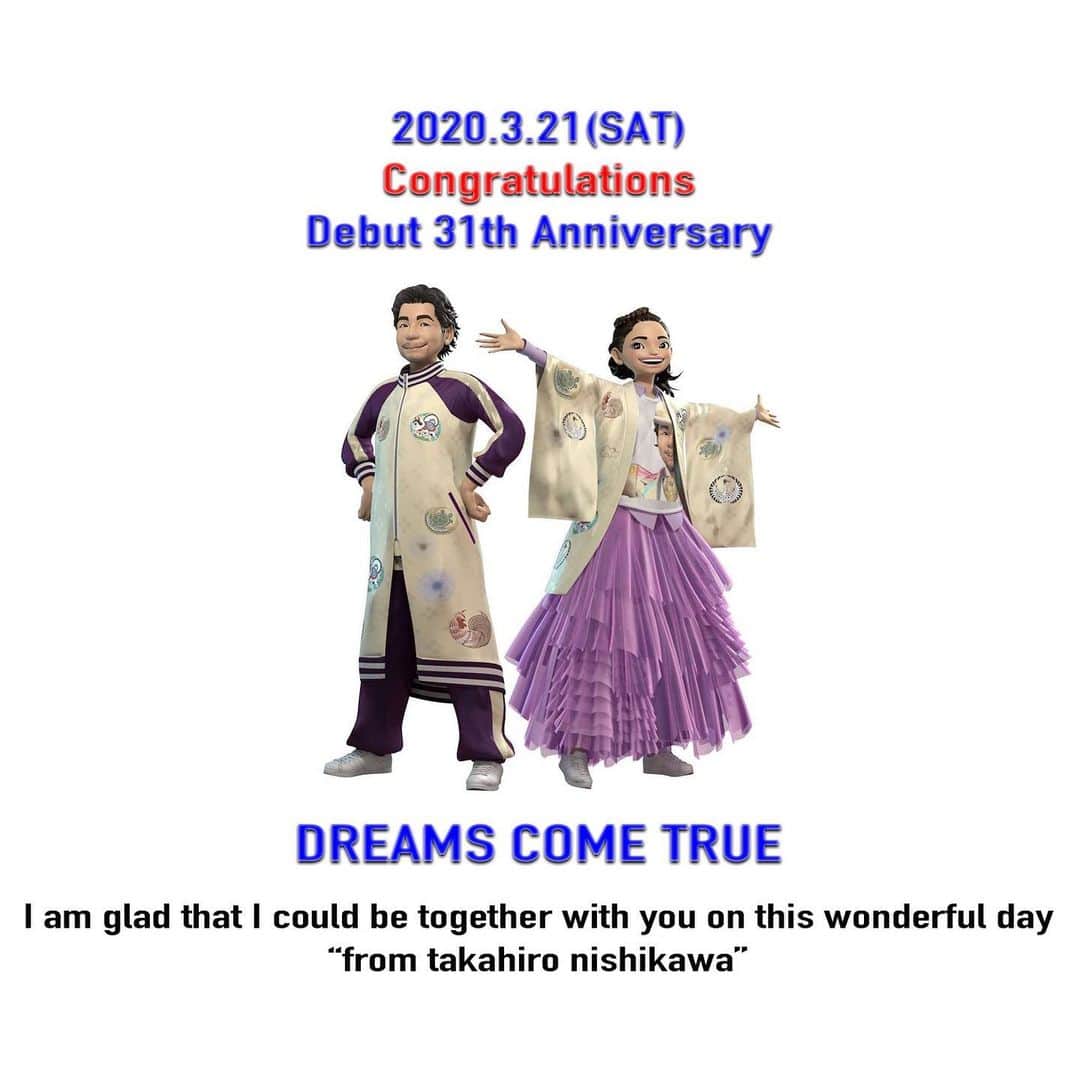西川隆宏さんのインスタグラム写真 - (西川隆宏Instagram)「2020.3.21(SAT) Congratulations DREAMS COME TRUE Debut 31th Anniversary マサさん、吉田、デビュー記念日 おめでとう御座います。 これからも身体に気をつけて たくさんの音楽をみんなに届けて下さい。 https://youtu.be/xrlu1xHq0AI」3月21日 0時02分 - niehya