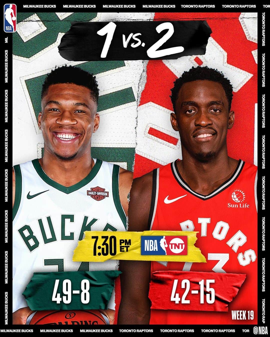 NBAさんのインスタグラム写真 - (NBAInstagram)「Tonight’s must-see @nbaontnt doubleheader tips off at 7:30pm/et! . . . • 1 vs. 2 in the East • @bucks: NBA-best 49-8 • @raptors: won 17 of last 18 • @zionwilliamson: 8 straight games with 20+ • @lakers: seek 6th straight W」2月26日 4時11分 - nba