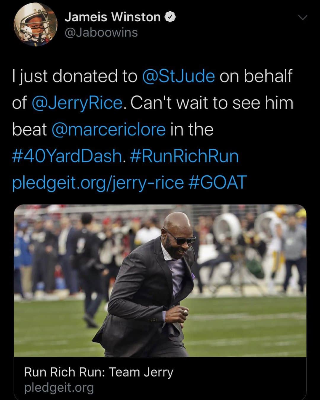 ジェームイス・ウィンストンのインスタグラム：「Challenge accepted @kevin_schlenker1 #teamjerry #nfl😂✊🏾💯」