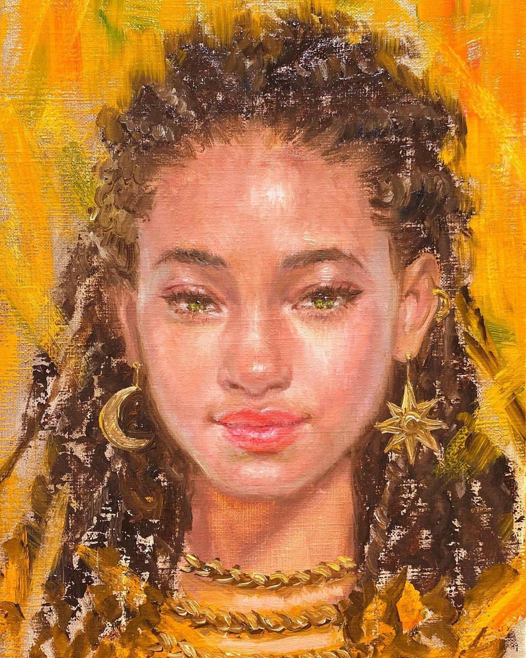 古賀陽子のインスタグラム：「@willowsmith  #willowsmith  #nymph #goddess Ver. 制作の合間の息抜きに描いてみました🎨 #olipainting  #exhibition #exhibit #art #instaart #instaartist #artist #artwork #beauty #portrait #painting #アート #アーティスト #アートワーク  #作家 #画家 #美術館 #絵 #作品 #色 #油絵 #絵画展 #人物画 #肖像画 #ギャラリー #個展 #神戸」