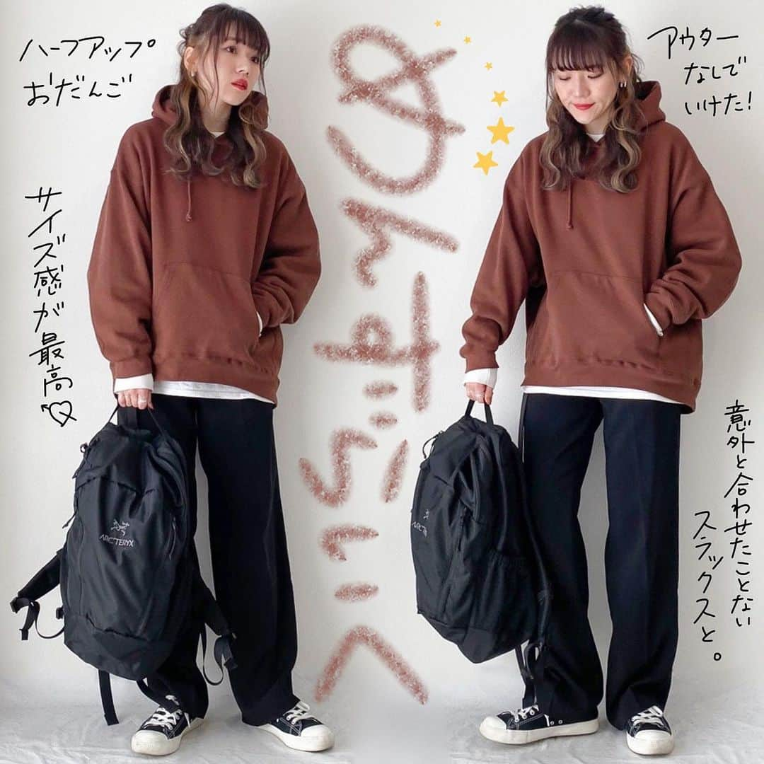 かほこ。さんのインスタグラム写真 - (かほこ。Instagram)「ㅤㅤㅤㅤㅤㅤㅤㅤㅤㅤㅤㅤㅤ ㅤㅤㅤㅤㅤㅤㅤㅤㅤㅤㅤㅤㅤ tops : #freaksstore inner : #champion pants : #unemansion backpack : #arcteryx sneakers : #無印良品 ㅤㅤㅤㅤㅤㅤㅤㅤㅤㅤㅤㅤㅤ このパーカー本当にお気に入り！ ㅤㅤㅤㅤㅤㅤㅤㅤㅤㅤㅤㅤㅤ 暖かくて、アウター着ませんでした。アウターなしで生きれる季節が好きです。（アウターが合わない！って悩む日が多いので） ㅤㅤㅤㅤㅤㅤㅤㅤㅤㅤㅤㅤㅤ ウェーブ巻き×ハーフアップおだんごも、イヤリングカラーしてると新鮮❤︎ ㅤㅤㅤㅤㅤㅤㅤㅤㅤㅤㅤㅤㅤ #kaho_fashion」2月26日 21時06分 - xxokohakxx