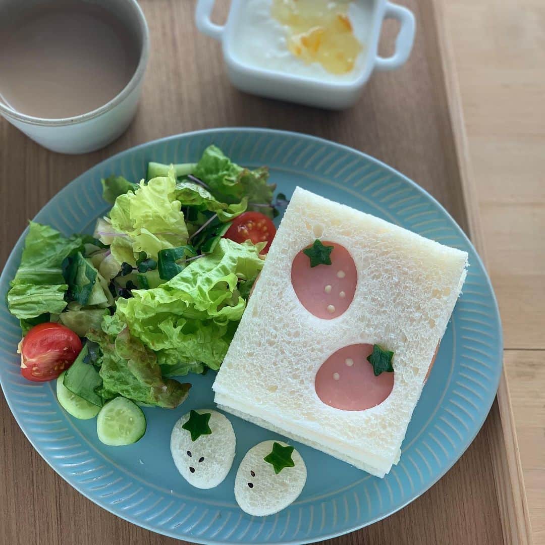 maki ogawaさんのインスタグラム写真 - (maki ogawaInstagram)「いちごのサンドイッチ。  ハムチーズサンドの トップのパンを楕円の型で抜いて、 星のキュウリを飾って、 マヨネーズをちょんちょん。  かわいいいちごになりました。  この大きさだとちょっと食べづらかったかなー💦 三角に切った方がかわいいはず。  #foodstagram #lunch #Japanese_food #japanfood #yummy #サンドイッチ　#ハムチーズサンドイッチ #パンランチobento  #bento #お昼ご飯　#japanesecuisine  #japanesebento #お弁当記録 #料理好きな人と繋がりたい #おべんとう記録 #おべんとう作り楽しもう部 #お弁当 #bentomaker #bentolover #おべんたぐらむ #ママリクッキング #息子弁当 #高校生弁当 ﻿ http://www.facebook.com/cuteobento」2月26日 13時20分 - cuteobento