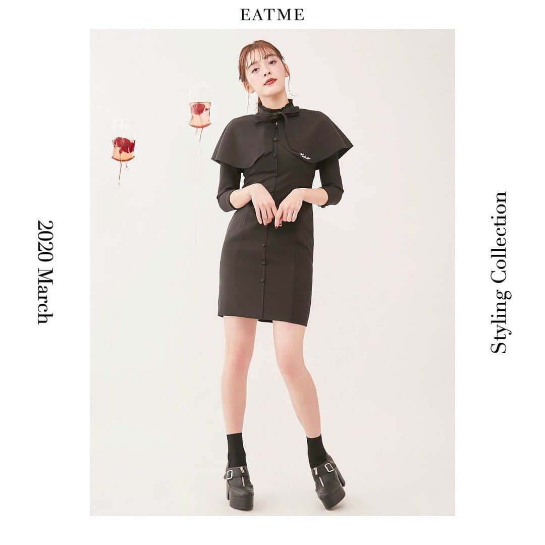 EATMEさんのインスタグラム写真 - (EATMEInstagram)「2.26 update… #EATME #MARCH  #LOOK #COLLECTION #📖 #MEDICALMAID @maotin1019  身長🚺:169cm チョーカー➡︎発売中 ワンピース、サボ➡︎3月発売予定 ベルト➡︎3月再入荷予定 ソックス➡︎参考商品 . ケープ付きタイトワンピース（ #ONEPIECE ） ¥13,600（＋tax） COLOR🎨:BLK.PNK.MIX SIZE📐:S.M . チェーン&クロスフェイクレザーチョーカー（ #CHOKER ） ¥2,500（＋tax） COLOR🎨:BLK . フェイクレザークロスベルト（ #BELT ） ¥4,600（+tax） COLOR🎨:BLK . シングルベルトサボ（ #SABOT ） ¥13,600（+tax） COLOR🎨:BLK.SLV SIZE📐:S（22.5cm) M（23.5cm）、L（24.5cm） . #EATME_COLLECTION #EATME #eatmejapan #イートミー」2月26日 18時46分 - eatme_japan
